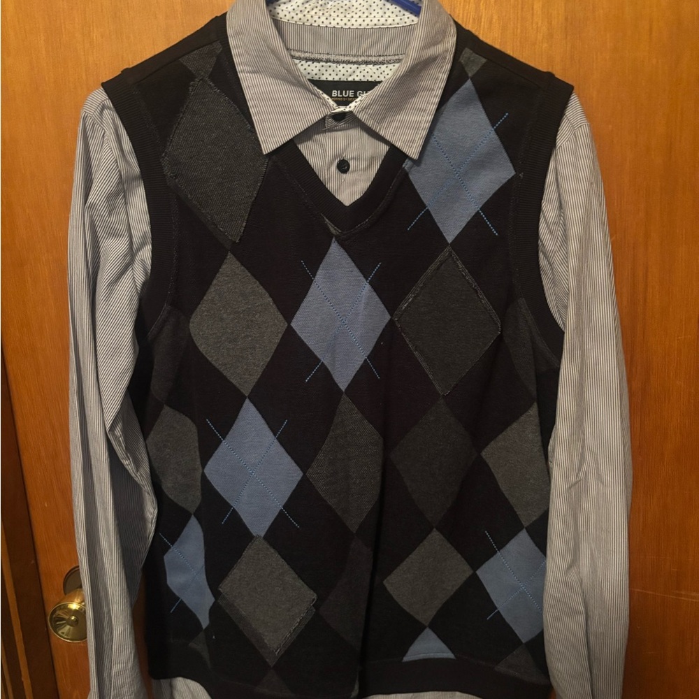 Blaque Label Men's Argyle Dress Shirt - Black and Gray